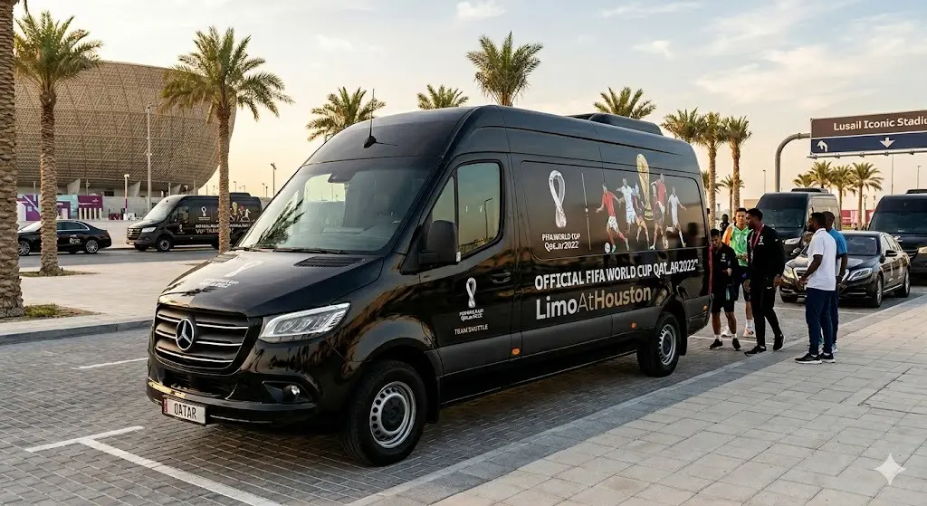 Premium executive limo parked outside hotel