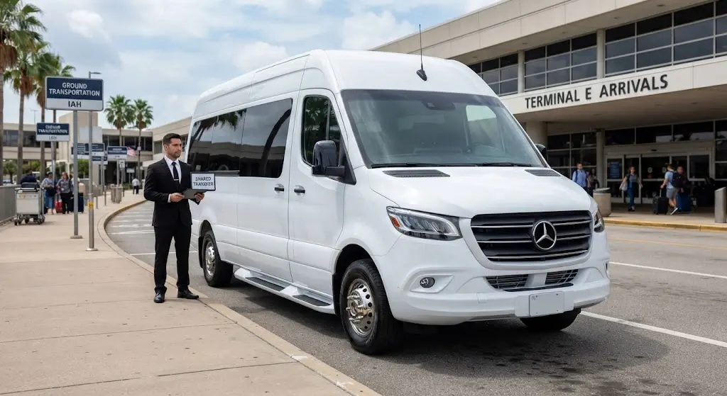 Houston shared shuttle service and affordable airport transfer vehicle.
